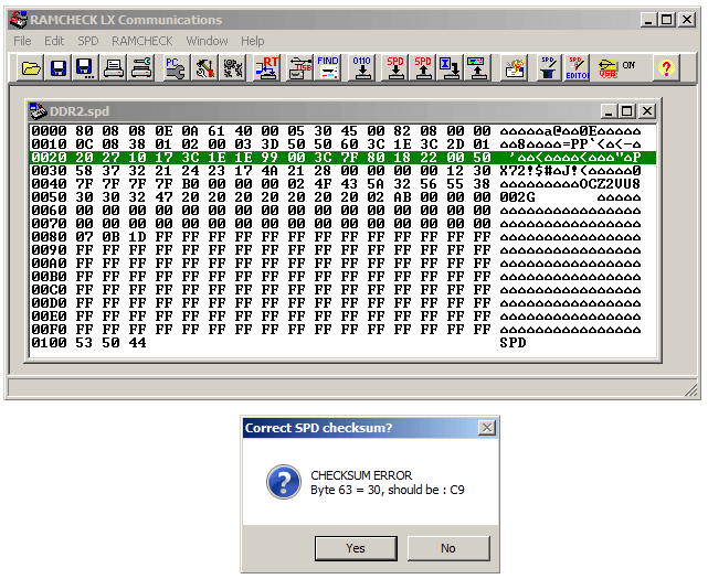 RAMCHECK LX
                      SPD checksum